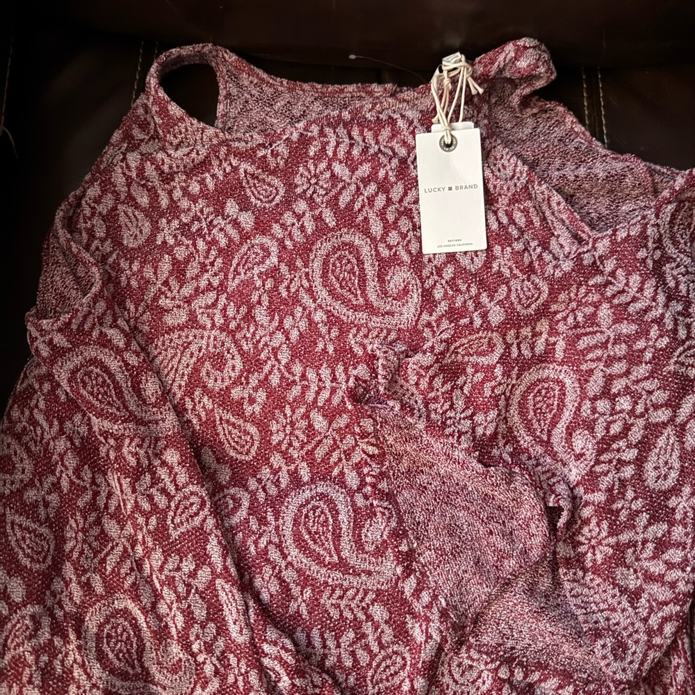 Lucky Brand Maroon and Cream Paisley Long Sleeve OK